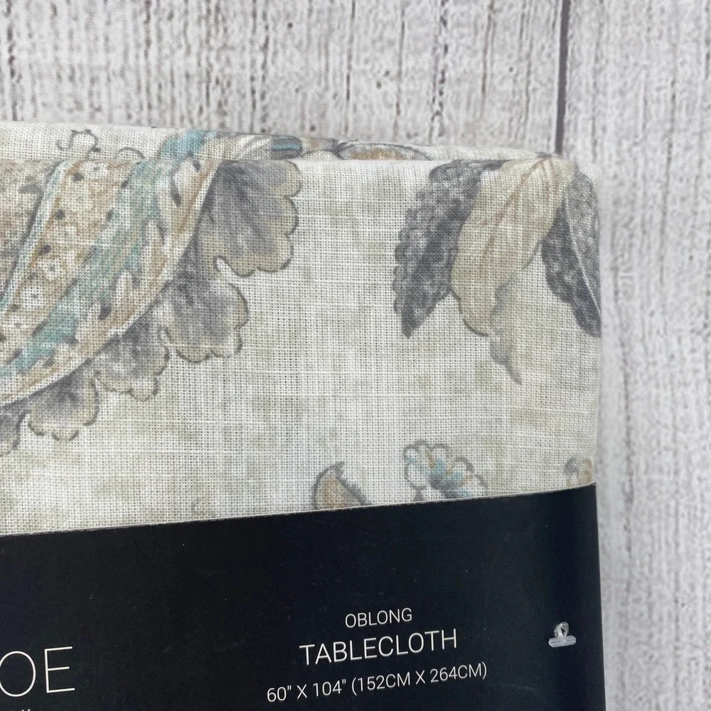 Rachel Zoe Tablecloth 60x104 Blue Grey Floral Paisley Medallion Boho Shabby Chic